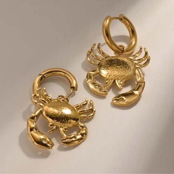 Anthropologie Jewelry - Anthropologie 18K Gold Stainless Steel Waterproof Crab Earrings
